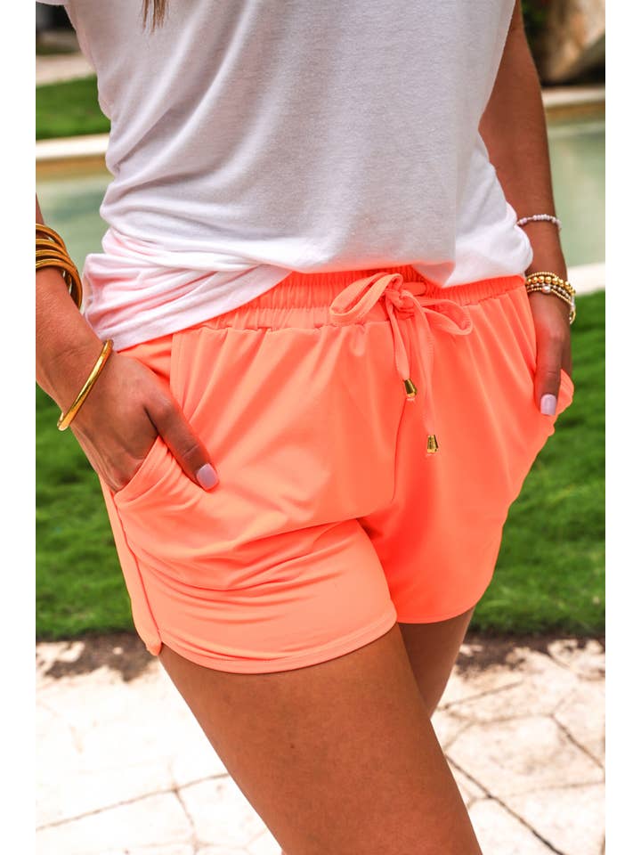Solid Neon Coral Everyday Shorts for wholesale on Faire1