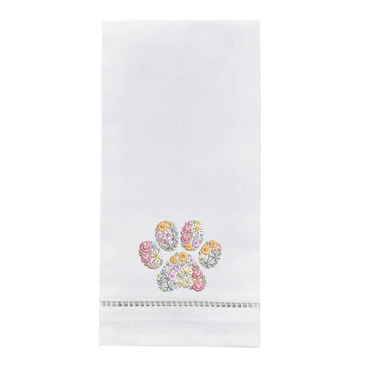 Paw theedoek met bloemen voor wholesale door Blythe Embroidery Co.