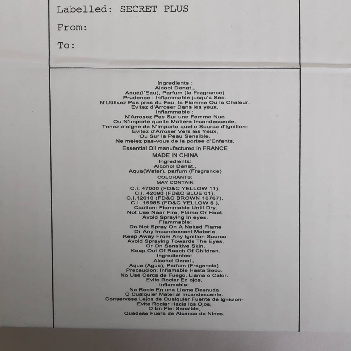 MYS Wholesale Inc - Vente Parfum/Eau de toilette - Secret Plus 33 : Parfum Unisexe (100ml)1