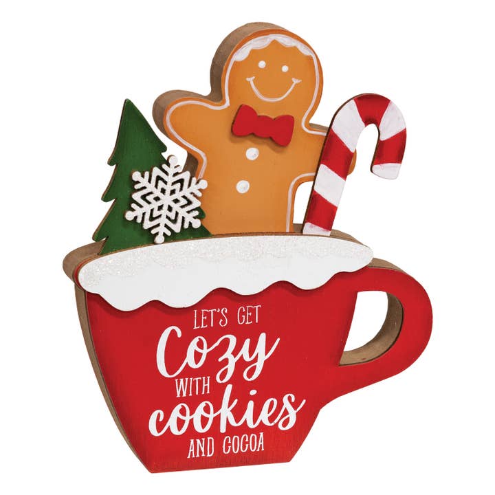 Cozy With Cookies Gingerbread Man in Mug Chunky Sitter for wholesale by The Hearthside Collection