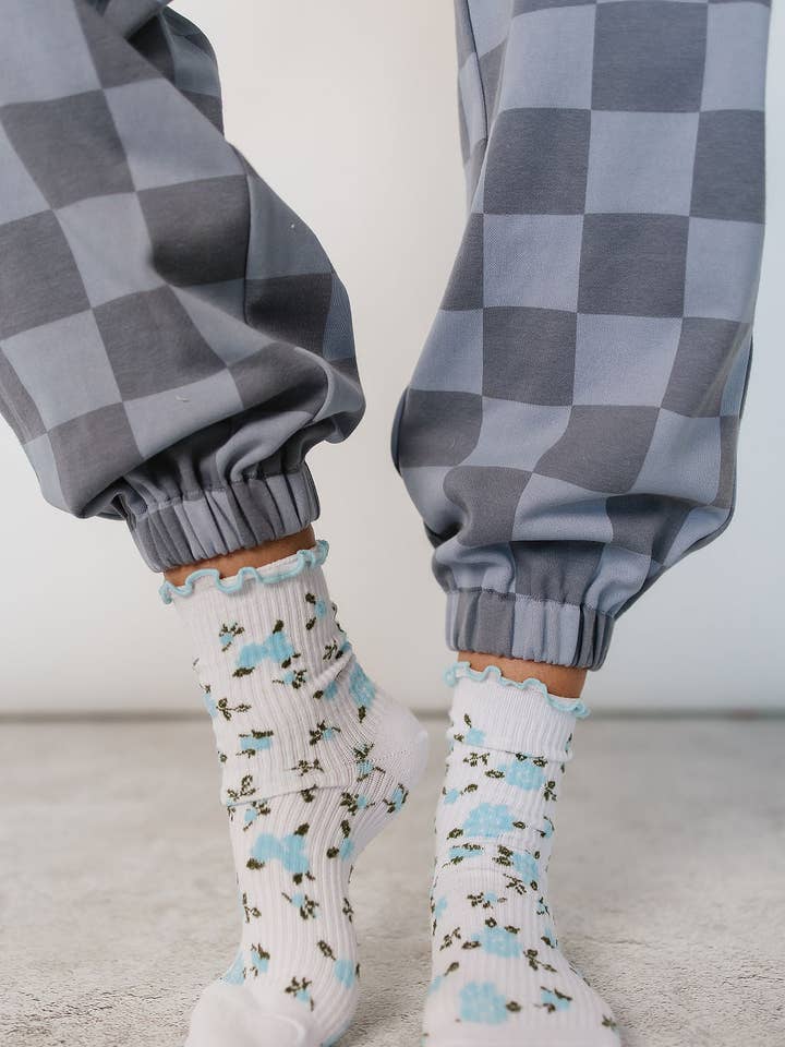 Cutie Crew Socks - Blue Floral for wholesale by Ampersand Avenue