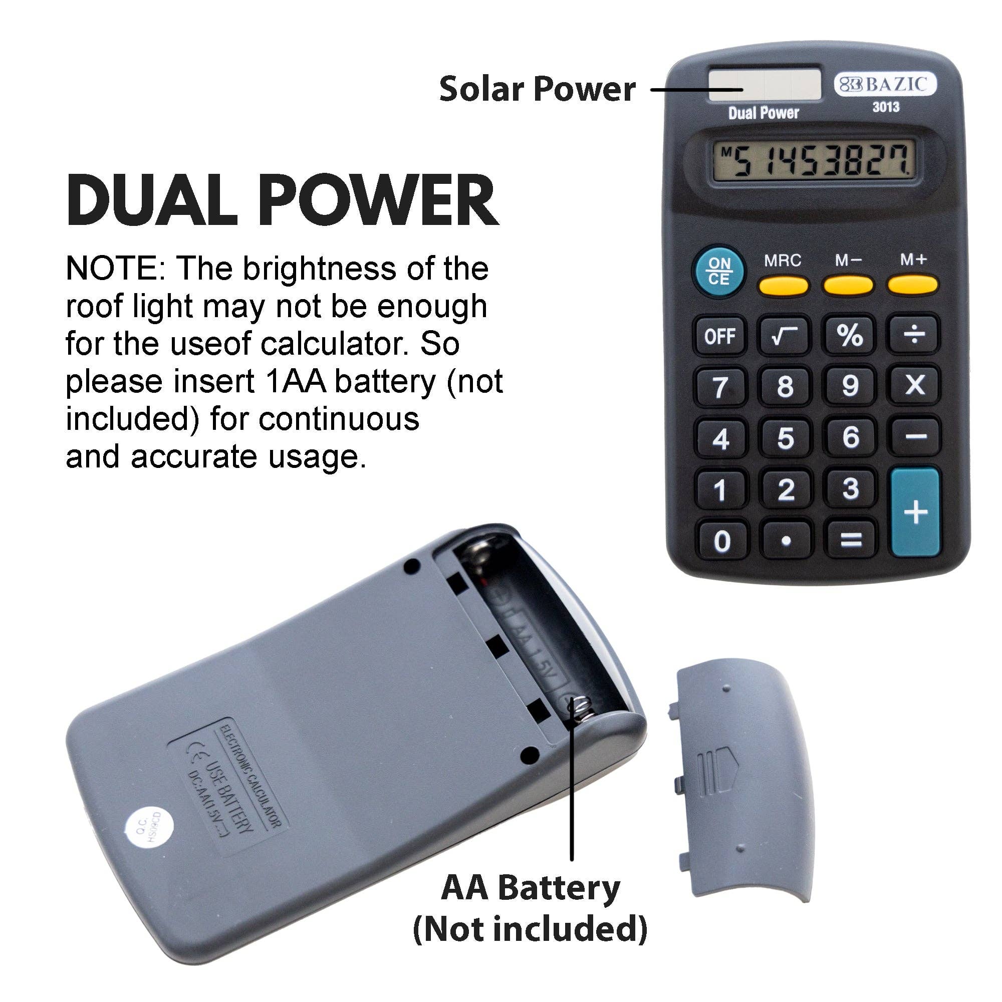 Luna Office Supply -  Everyday Essential - Wholesale Calculator - Pocket Size Black Calculator 8-Digit Dual Power1