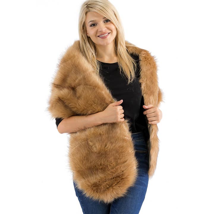 Cap Zone - Wholesale Scarf - Women's - Luxury Faux Fur Satin Lined Stole Shawl Scarf12