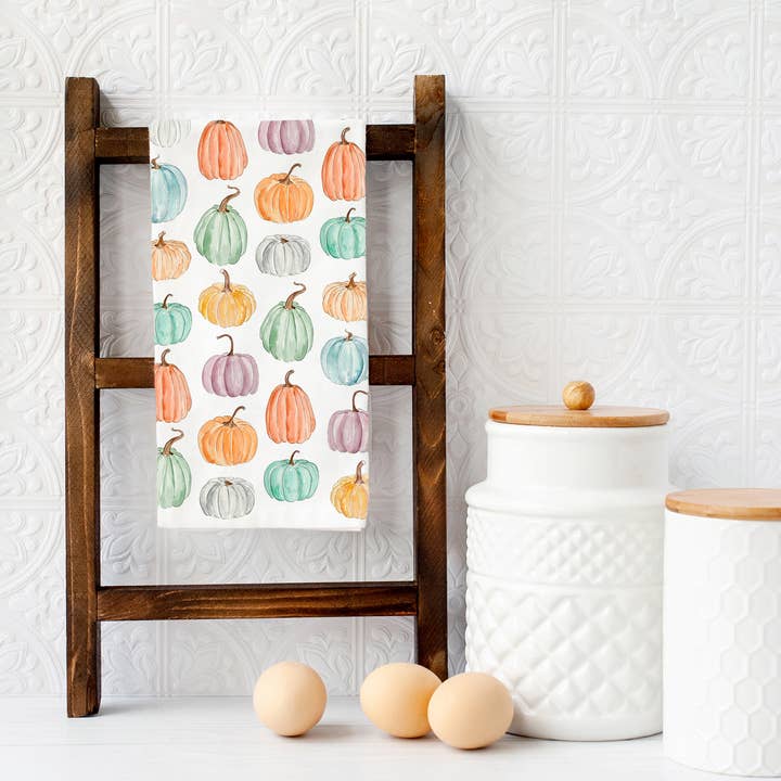 KelseyMDesigns - Wholesale Tea towel - Colorful Pumpkins Kitchen Towel - Fall Tea Towel1