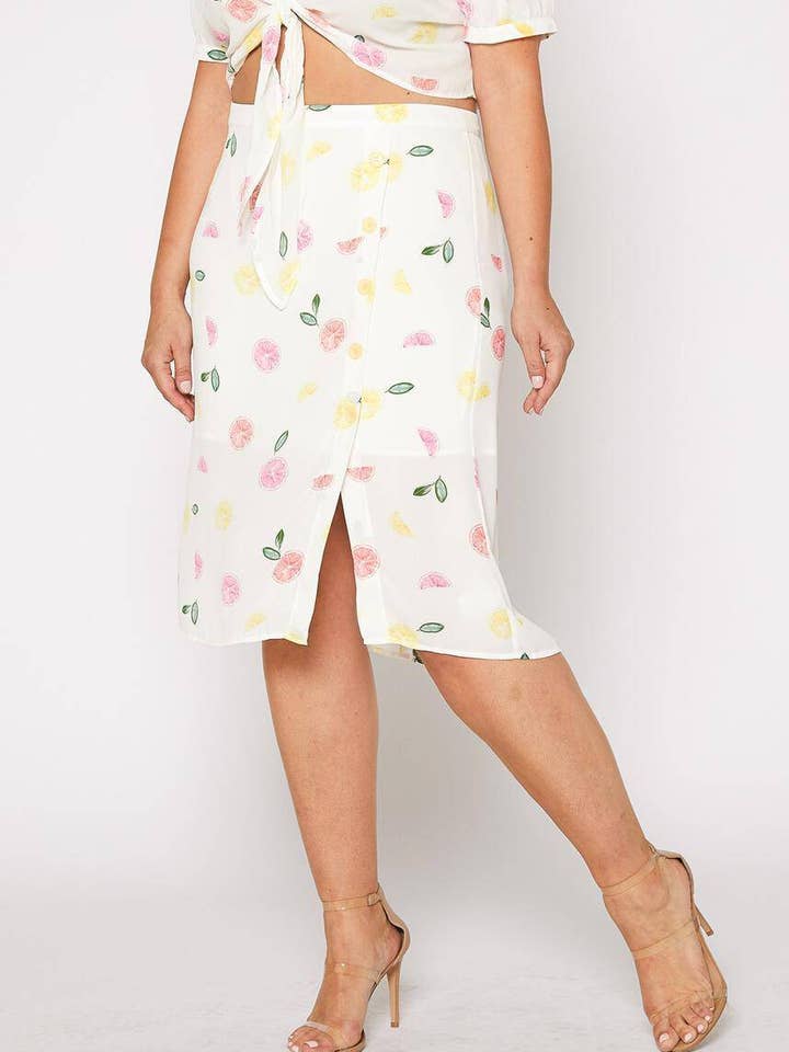 Robink - Wholesale Skirt - Women's - Nurode Plus Size Fruit Punch Button Front Midi Skirt in Frui