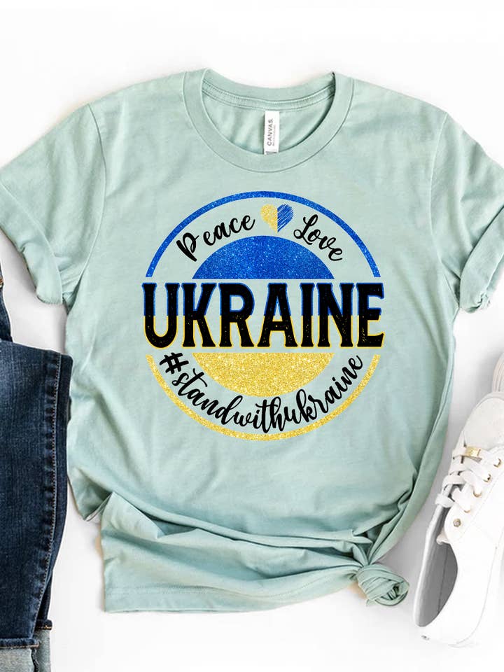 Printliss – wholesale Screen printed t-shirt – Women′s – Peace Love Ukraine T-shirt - Bella Canvas