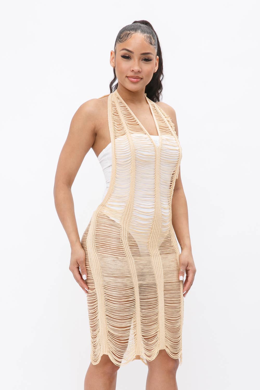 Julia by LoveJ - Wholesale Swim Cover Up - Women's - V-Neck Halter Open Back Cover Up Dress8