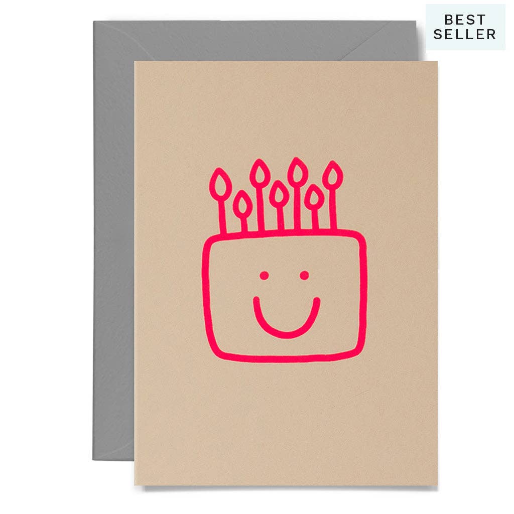 Me & Amber - Wholesale Birthday card - SMILEY CAKE - various colours0