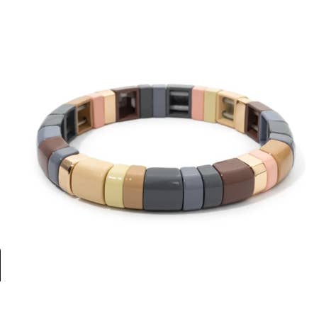 Malibu Sugar - Wholesale Beaded Bracelet - Assorted Colorful Tile Bracelets in Fall Color Hues!