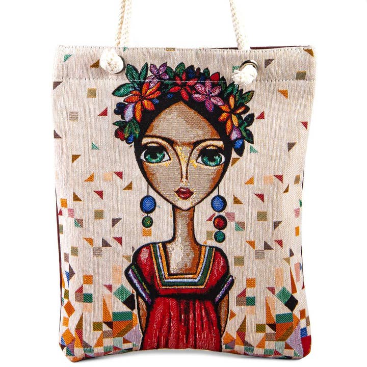 CRETE TRADING INC - Wholesale Tote Bag - Women's - Vintage Tapestry Shoulder Bag with Frida Design