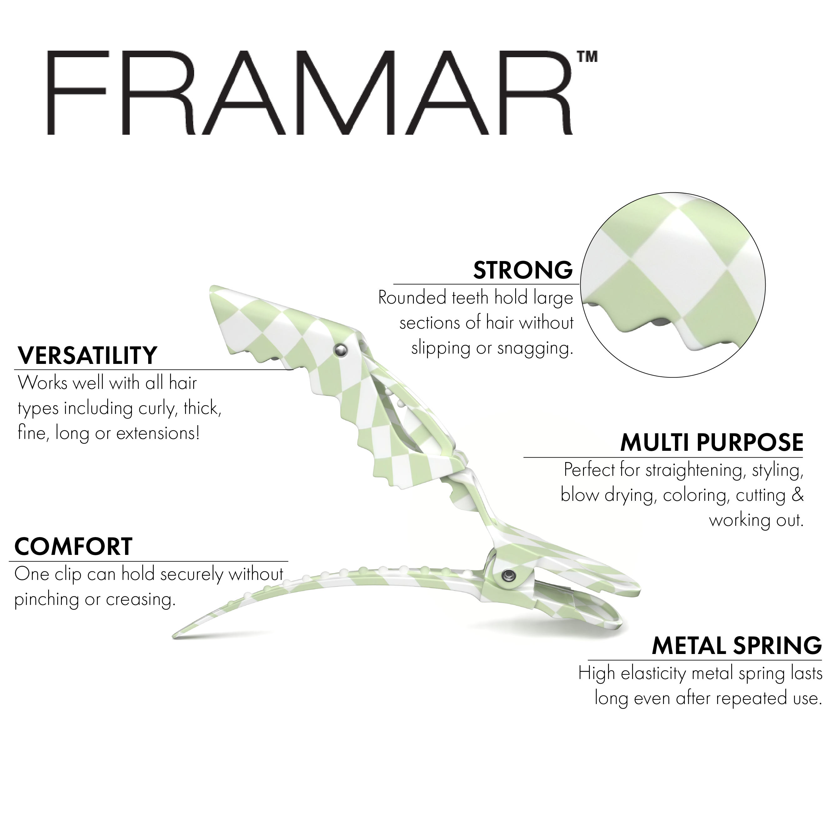 Framar Hair Brushes & Hair Accessories - Wholesale Hair Clip - Women's - FRAMAR Checkered Alligator Hair Clips, Hair Styling Clips9