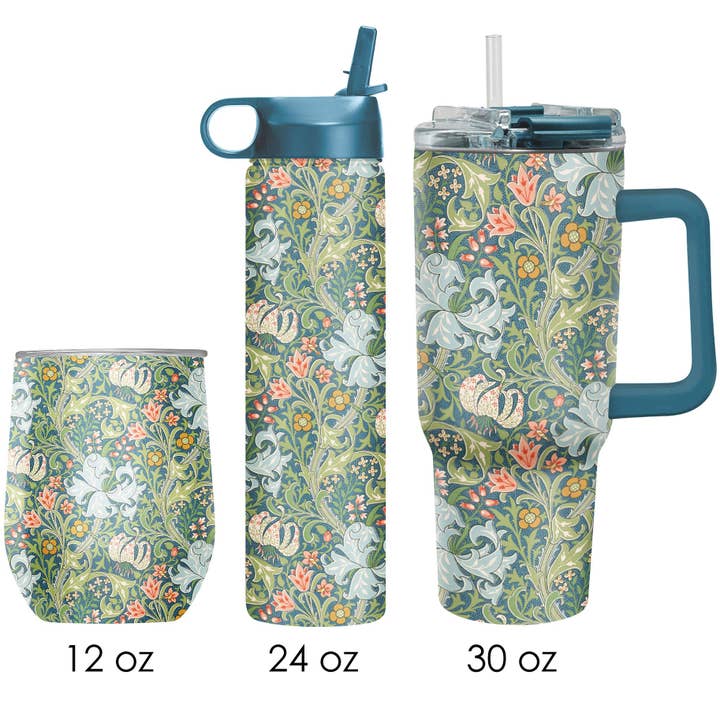 William Morris "Golden Lily" Insulated Drinkware Set of 3, 1 per size for wholesale by RainCaper