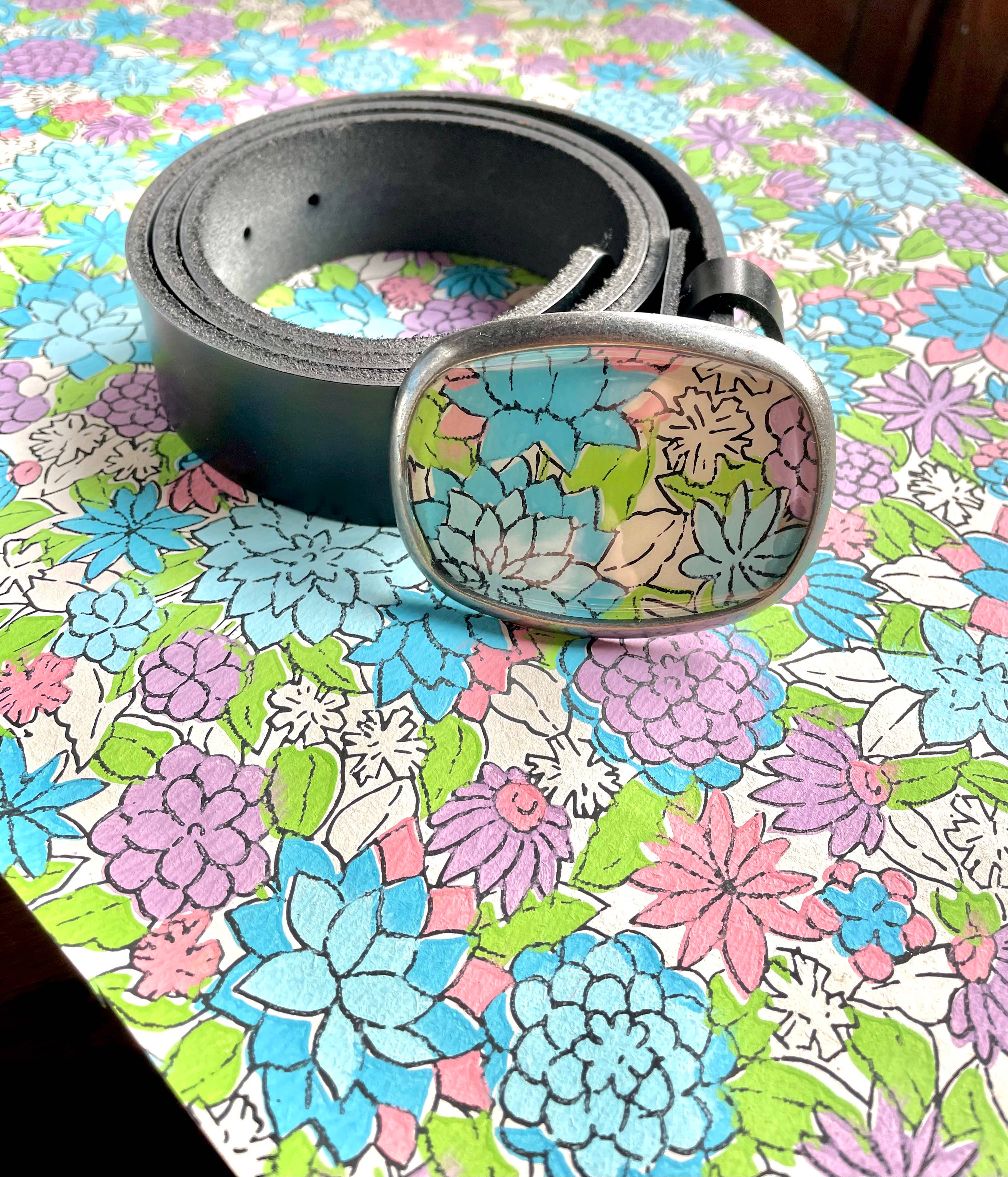 joeyfivecents - Vente Boucle de ceinture – femme - Boucle de ceinture, pastels - fleurs vintage, preppy, rose+vert4