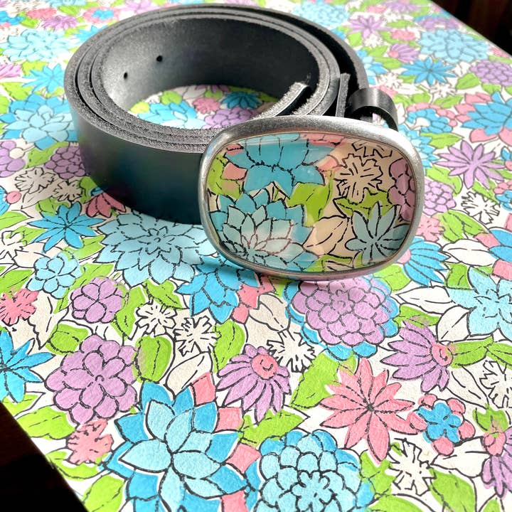 joeyfivecents - Vente Boucle de ceinture – femme - Boucle de ceinture, pastels - fleurs vintage, preppy, rose+vert4