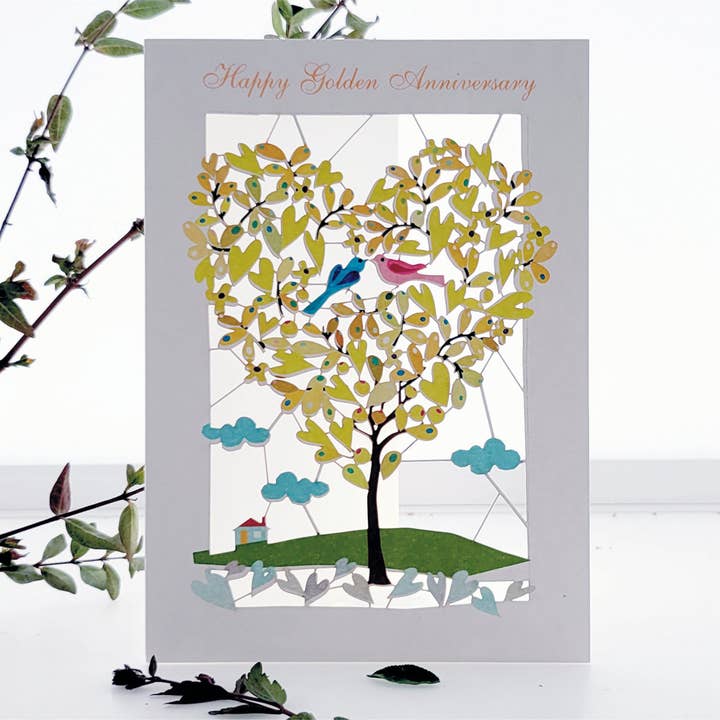 50TH Golden Anniversary Love Birds Card for wholesale by Forever Cards Ltd