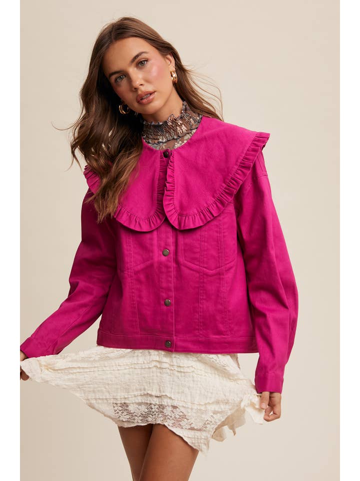 Listicle - Wholesale Denim Jacket - Women's - Ruffle Collar Denim Jacket LJ01992