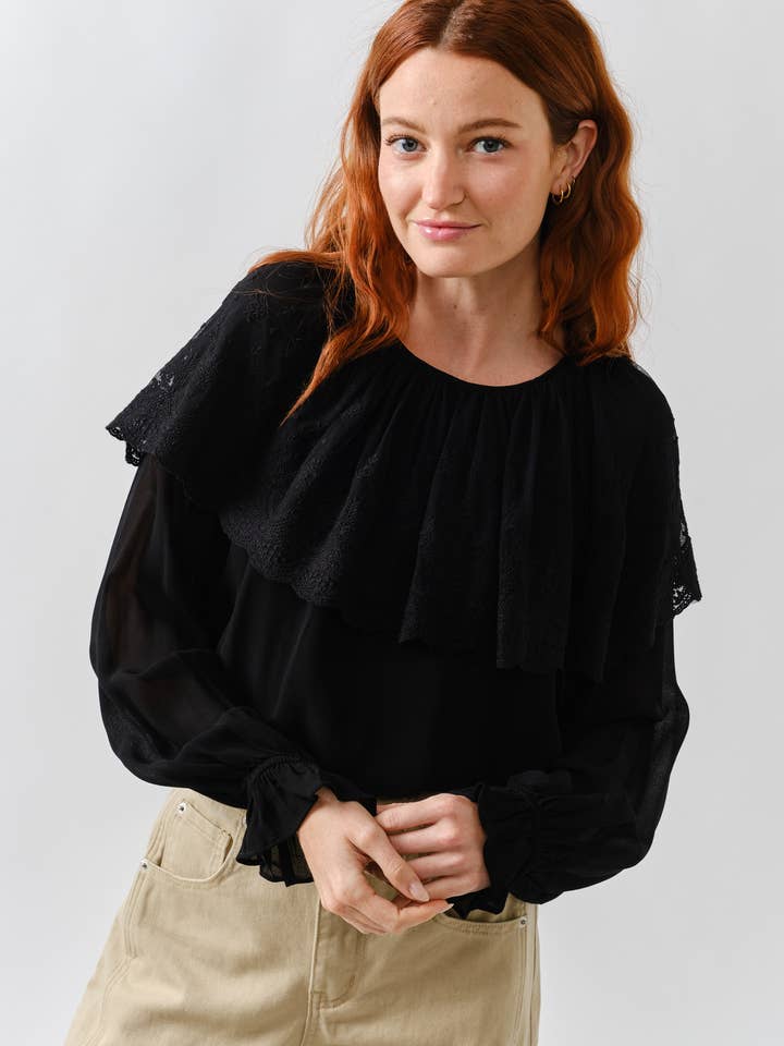 MAT3122 LACE CAPE BLOUSE TOP for wholesale by Aaron & Amber