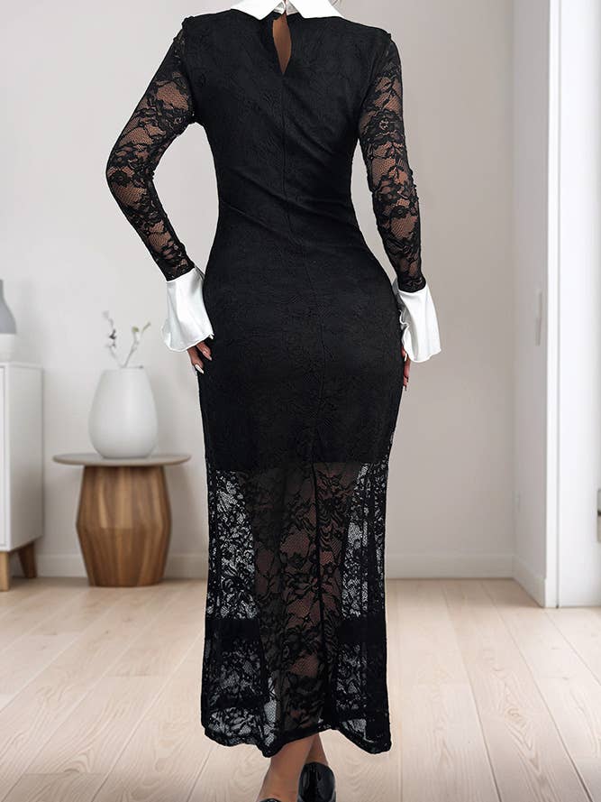 Lace Black and White Colorblock Slim Fit Long Dress BFZY1302 for wholesale on Faire3