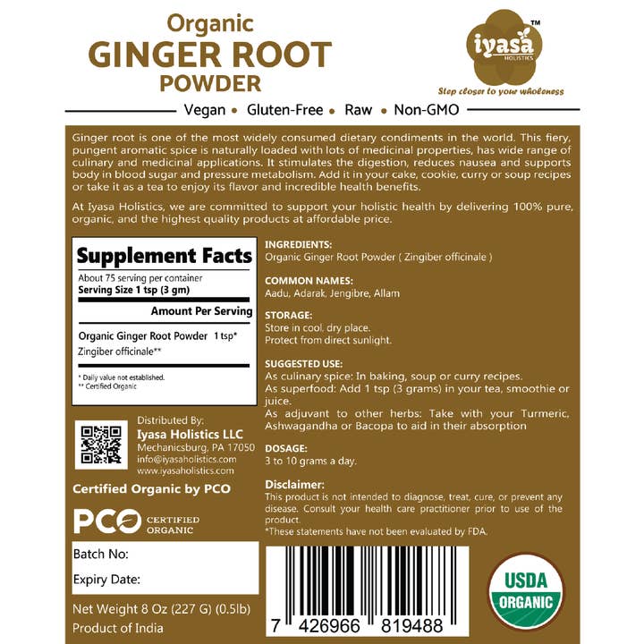 Organic Ginger Root Powder for wholesale by Iyasa Holistics