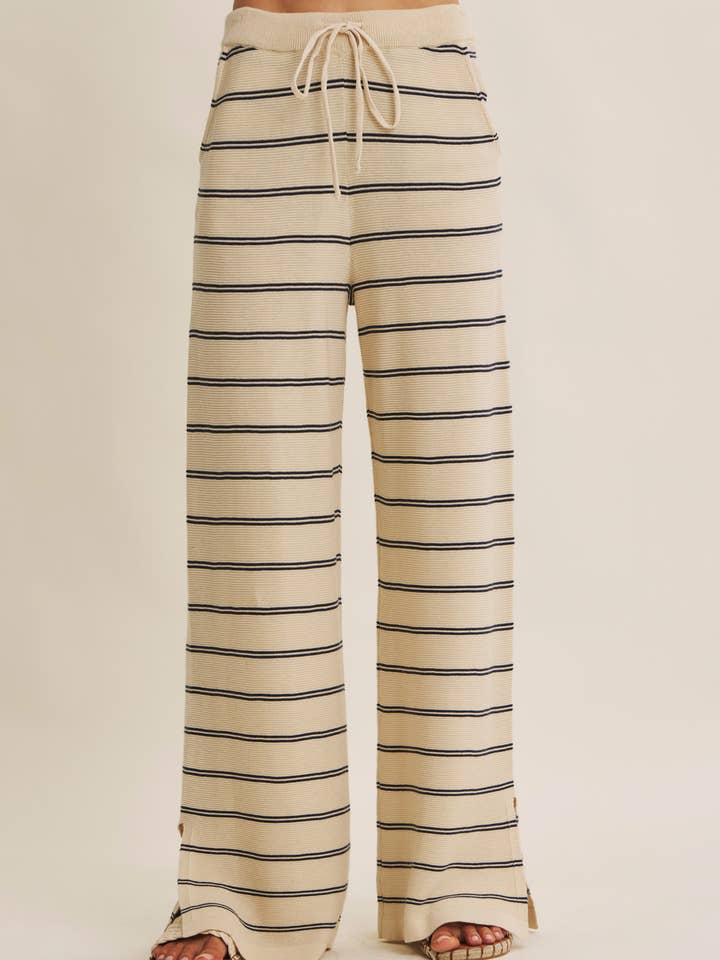 BAYSIDE LEISURE STRIPED WIDE-LEG SWEATER PANTS WITH SLITS for wholesale by in february