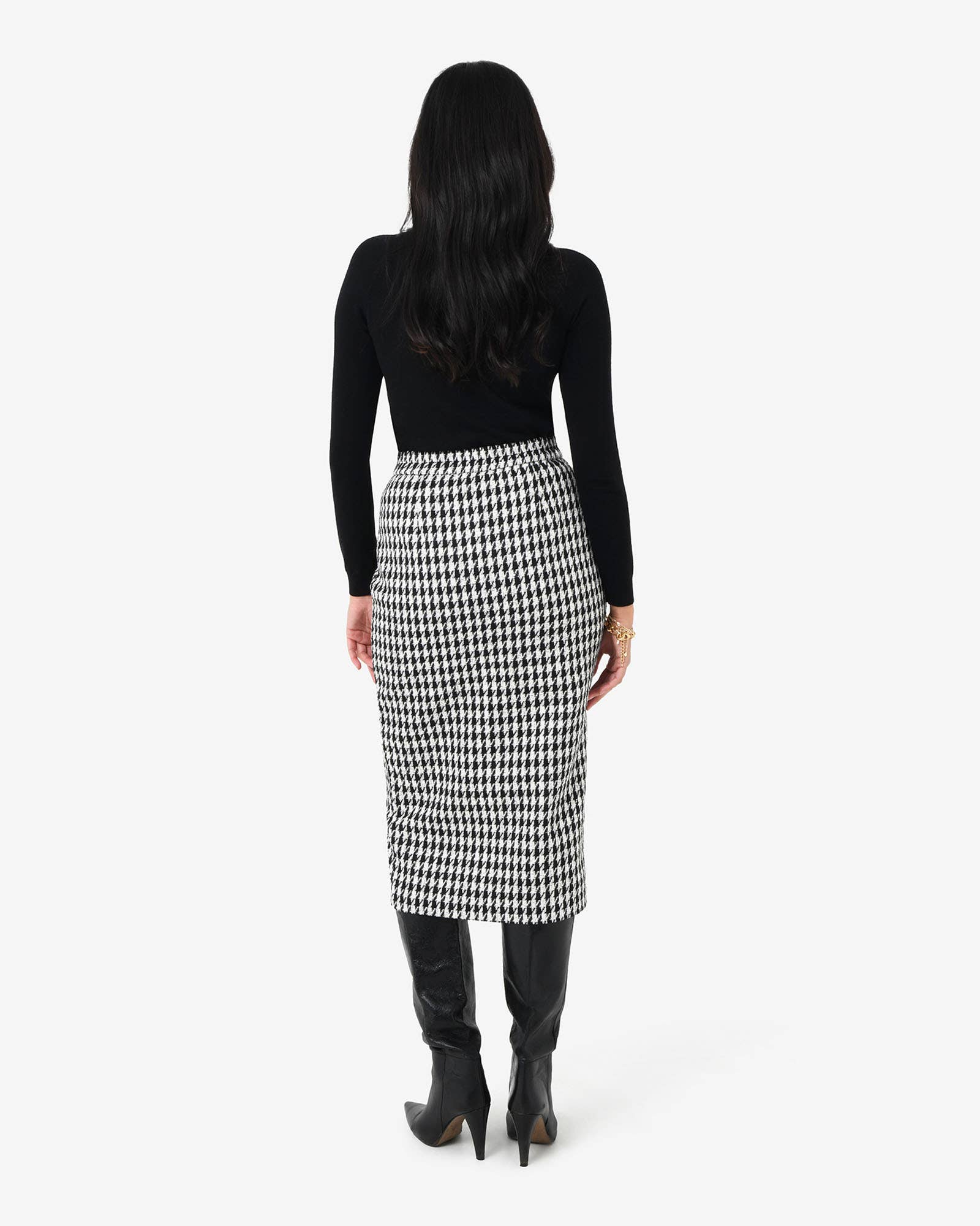 Black Ivory Forcast Women's Bennet Houndstooth Midi Skirt for wholesale on Faire4