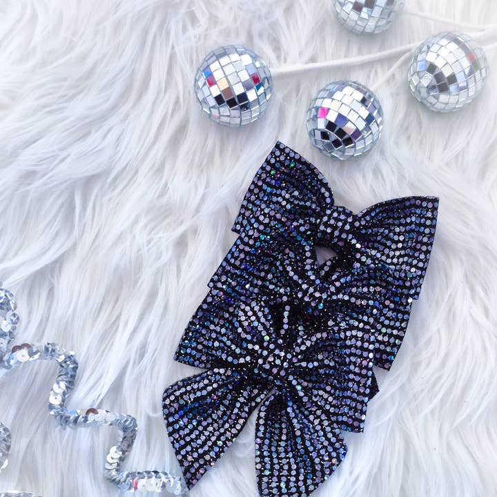 Dainty Delights Creations - Wholesale Hair Bow - Kids - Mini Annabelle Bow-Black Disco Dot0