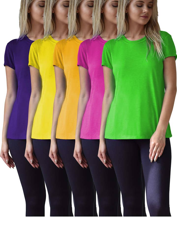 6 Pack Women's Everyday Slub Crew Neck Short Sleeve T-Shirt for wholesale by I-Wear Brands