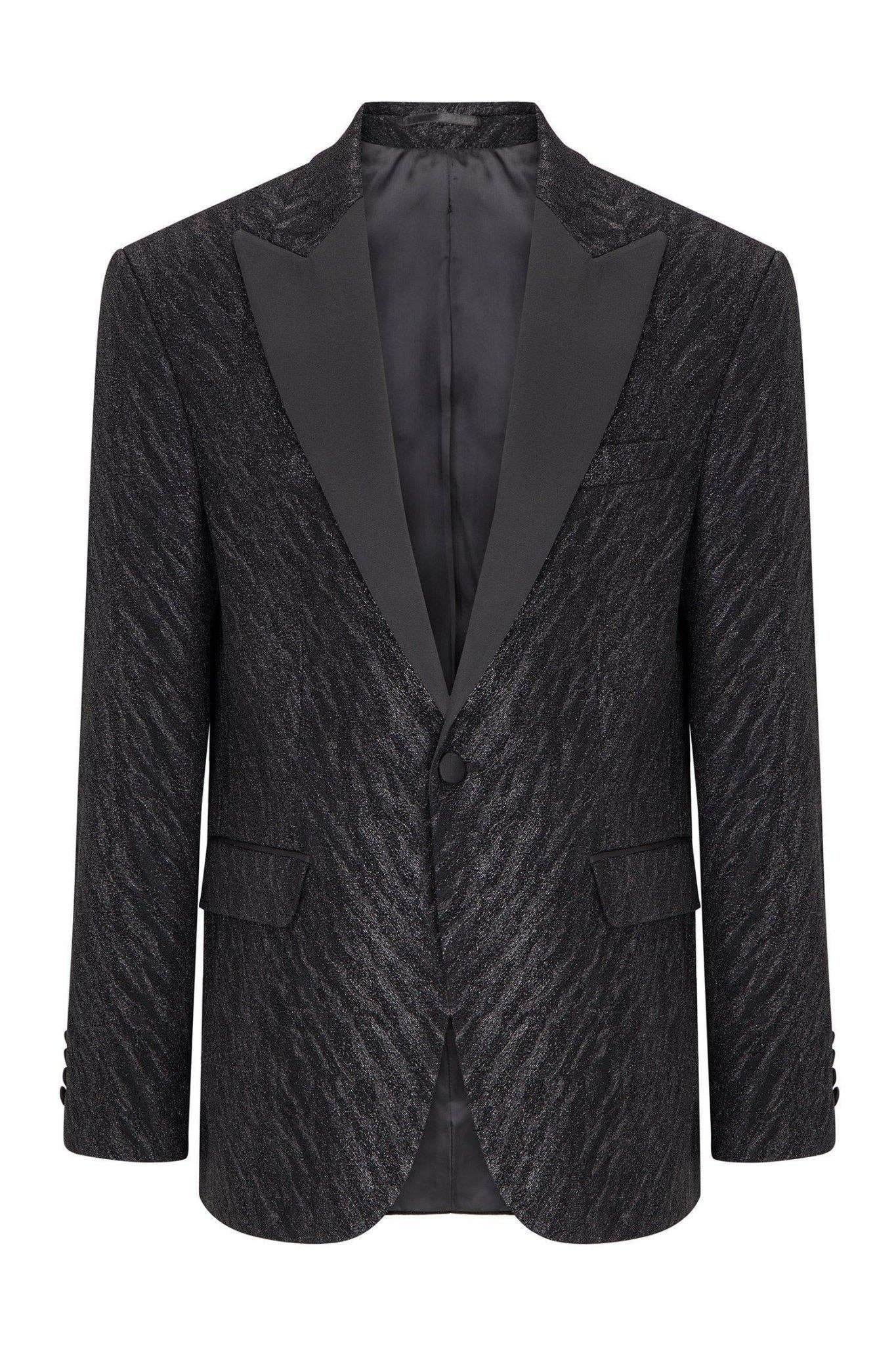 Men's Zebra Texture Peak Lapel Glitter Tuxedo Jacket- Black for wholesale on Faire6