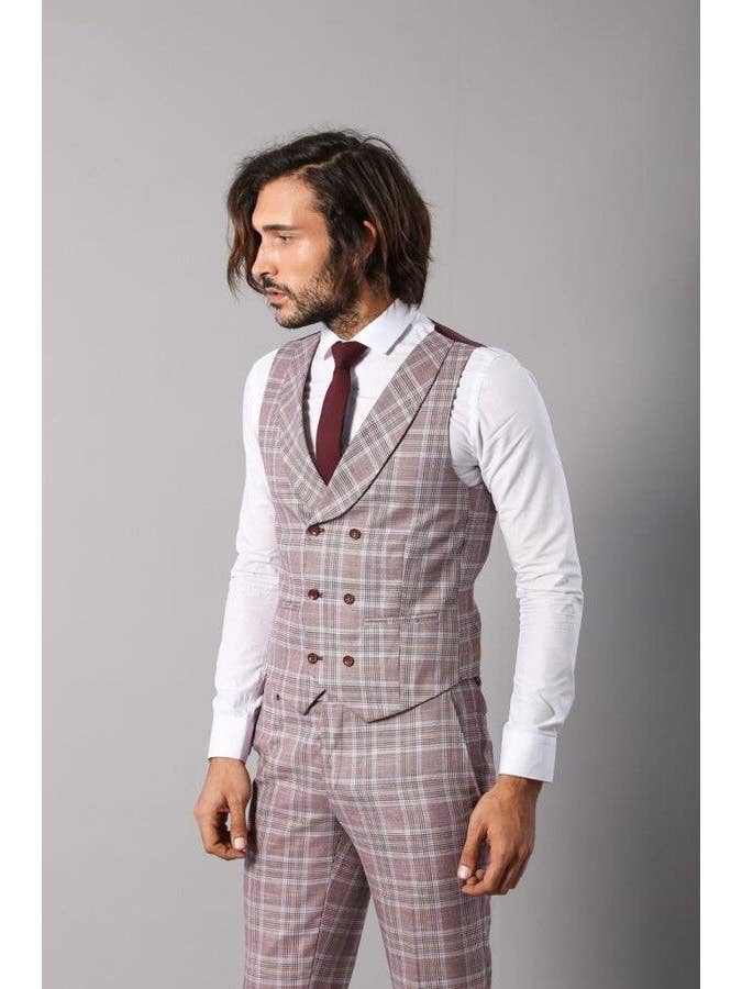 Bourgogne Costume italien cintré à carreaux bordeaux - Wessi en vente sur Faire7