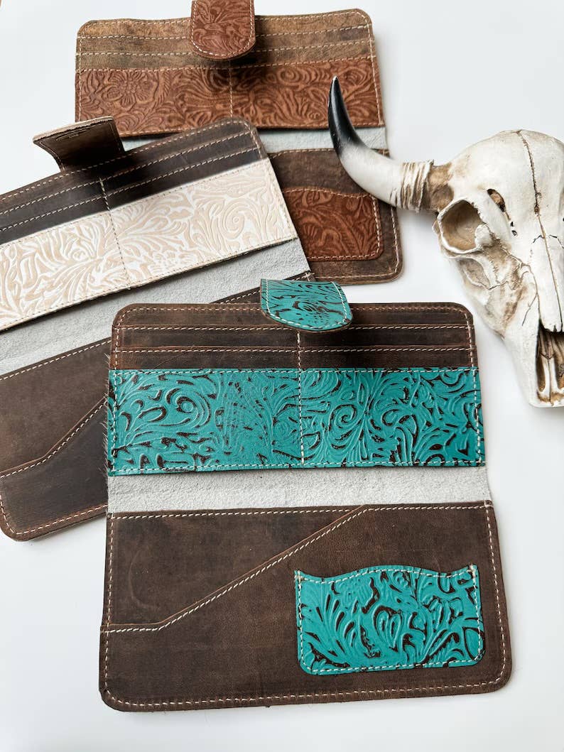 Boho Ranch Shop - Wholesale Wallet - Women's - Western Floral Leather Tooled Wallet4