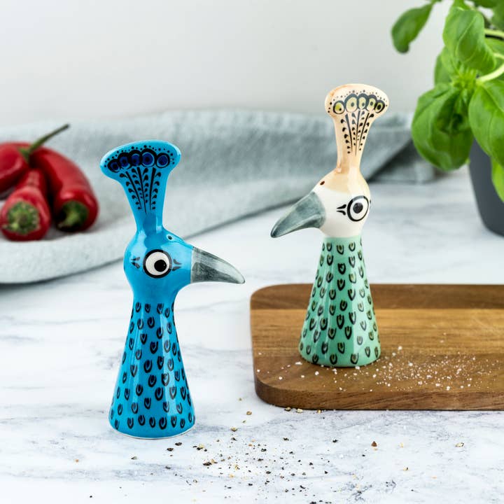 Peacock Salt and Pepper Shakers for wholesale by Hannah Turner Ltd
