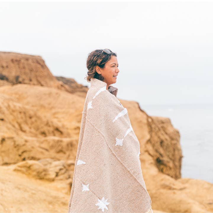 West Path – wholesale Throw blanket – Moon Phases Blanket - Mexican Yoga Blanket Tan Beige White