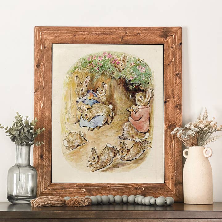 Peter Rabbit em Toca Arte de Parede emoldurada Vintage Impressão para Quarto de Bebé por atacado de Swinford Designs