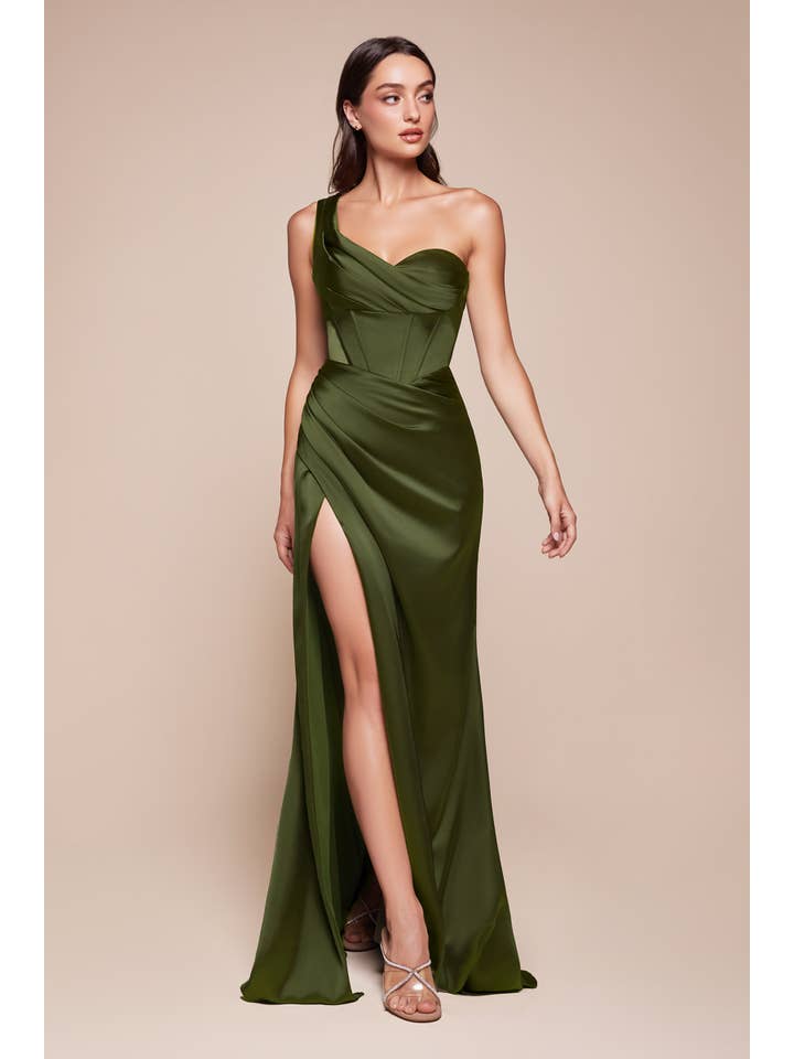 Ladivine by Cinderella Divine – wholesale Dress – Women's – ONE SHOULDER SATIN CORSET GOWN
10