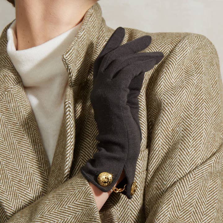 Cornelia | Merino Wool Glove with a Button Cuff Link for wholesale by Cornelia James