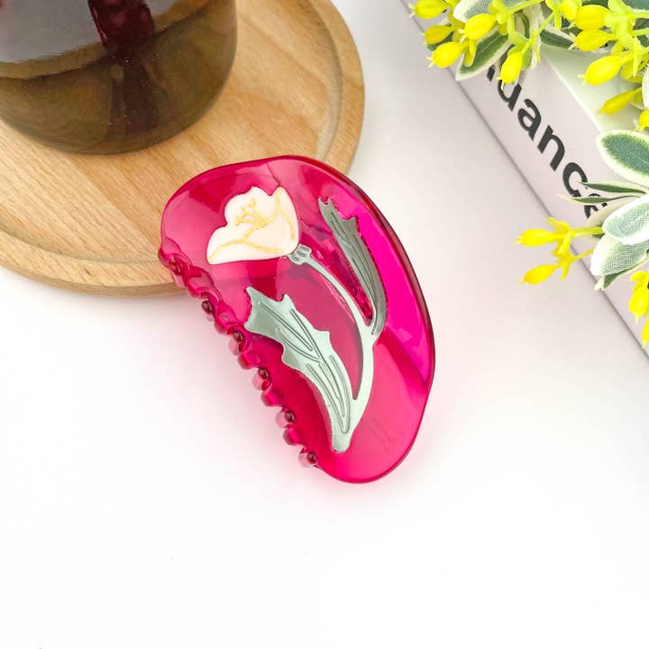 TheDivaSoap - Wholesale Hair Clip - Women's - Semi-Circular Floral Hair Clip, Springtime Acetate Claw Clip