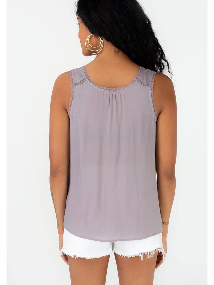 Lovestitch - Wholesale Tank Top - Women's - Sleeveless Lace Trim Scoop Neck Tank Top