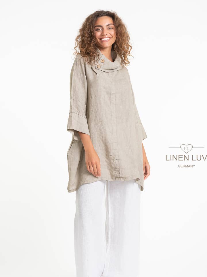 SS25 - French Linen Blouse Linen Luv (TP1584-40) for wholesale by LINEN LUV