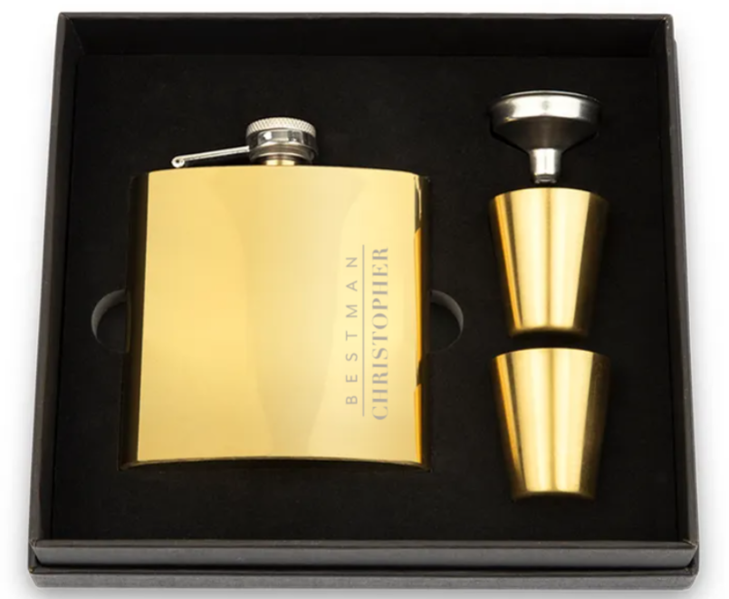 Weddingstar Inc. - Vente Flasque - Coffret cadeau Hip Flask en acier inoxydable - Vertical Best Man1
