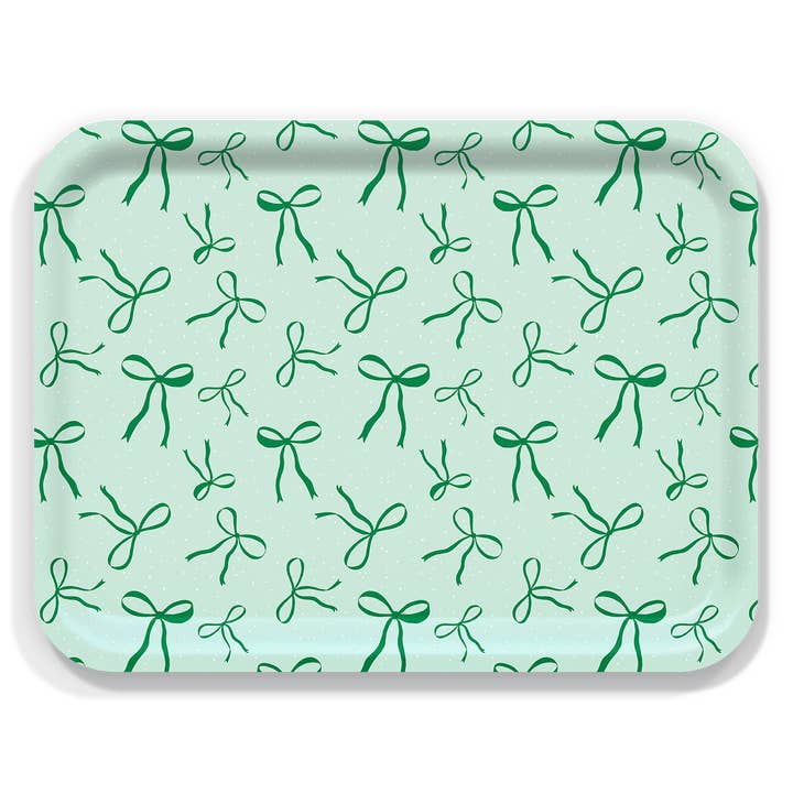 Trays4Us - Wholesale Serving Tray - Green Bows Winter Holiday Serving Tray by Sara Fitz
