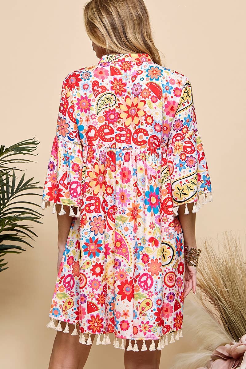 Red Multi Print V Neck Tassel  Dress for wholesale on Faire8