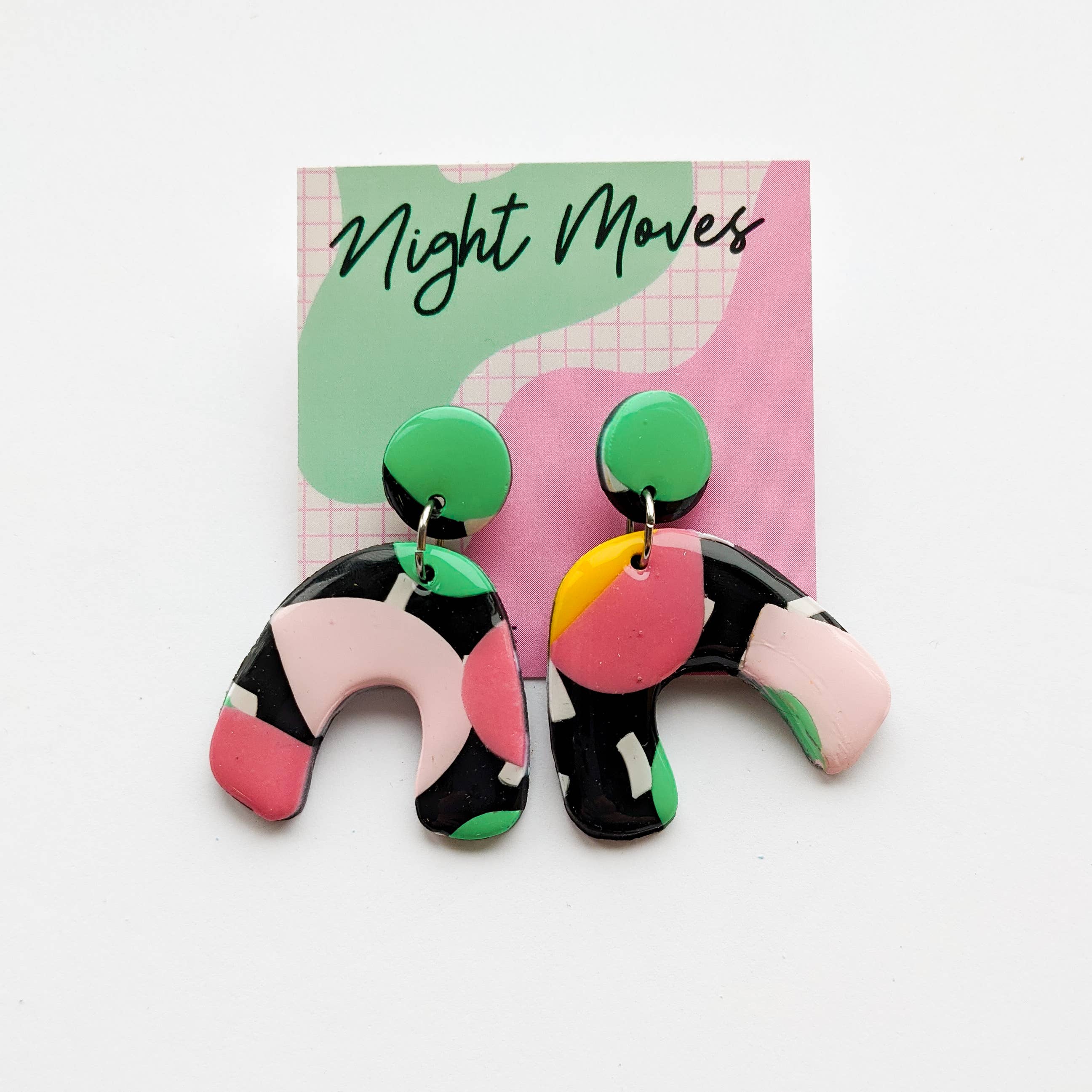 Night Moves Atelier - Wholesale Dangle Earrings - 90's Inspired Polymer Clay Abstract Paddle Dangle Earrings5