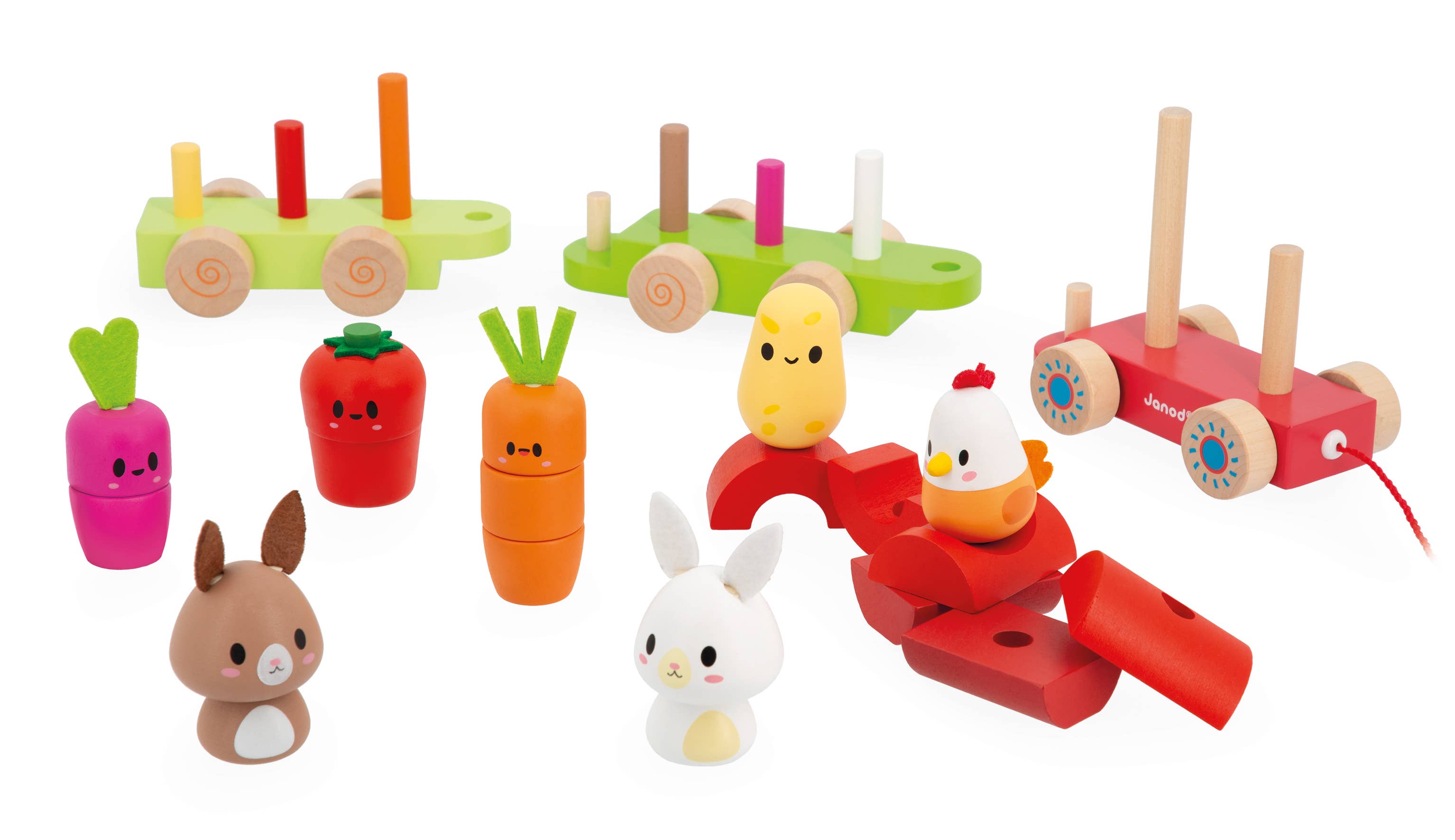 Janod - Wholesale Wood Toy - Kids - Farm | Pull-Along Stacker Train | 19 pieces3