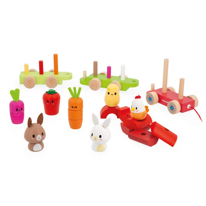 Janod - Wholesale Wood Toy - Kids - Farm | Pull-Along Stacker Train | 19 pieces3