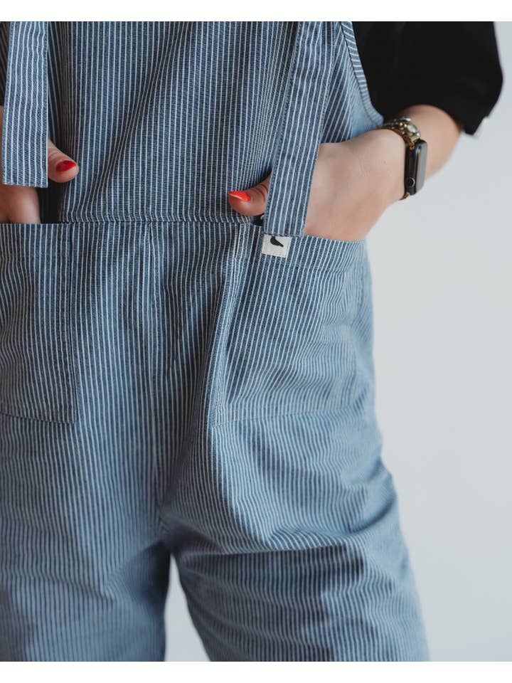 Lila Blue Pinstripe Print Dungarees for wholesale on Faire