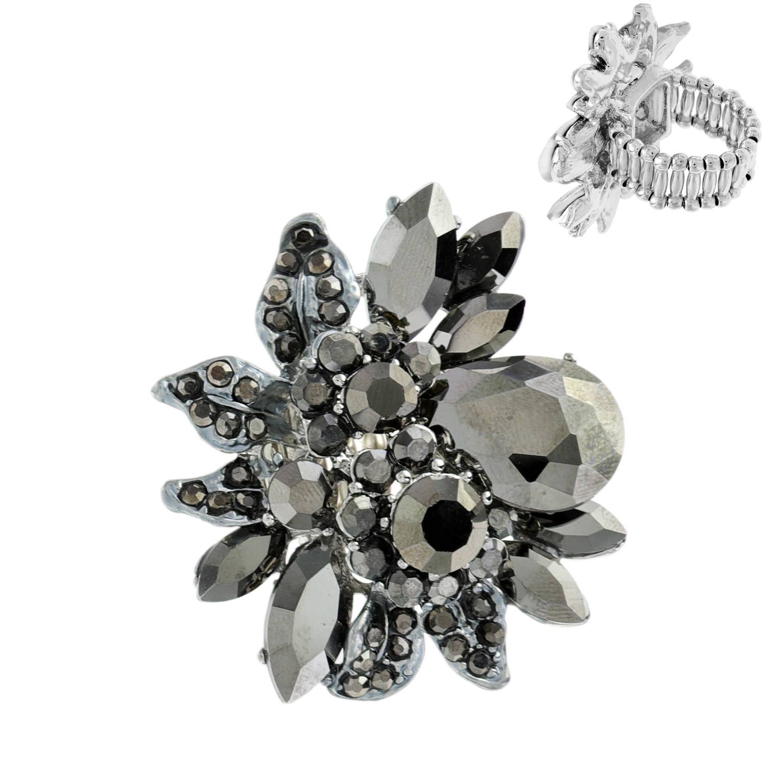 SP Sophia Collection - Wholesale Cocktail/Statement Ring - Vintage Crystal Gemstone Floral Stretch Ring10