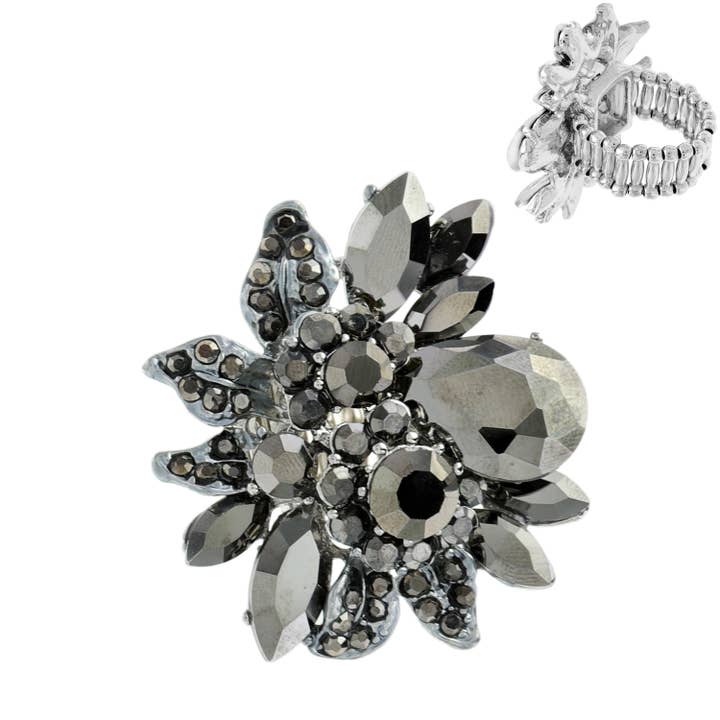 SP Sophia Collection - Wholesale Cocktail/Statement Ring - Vintage Crystal Gemstone Floral Stretch Ring10