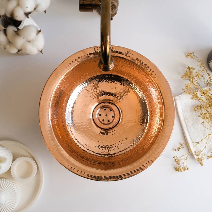 ALFIQ Copper - Wholesale Kitchen appliance - Round Dark Copper Drop-in Sink | Handmade Farmhouse Copper Undermount / Drop-in Sink4