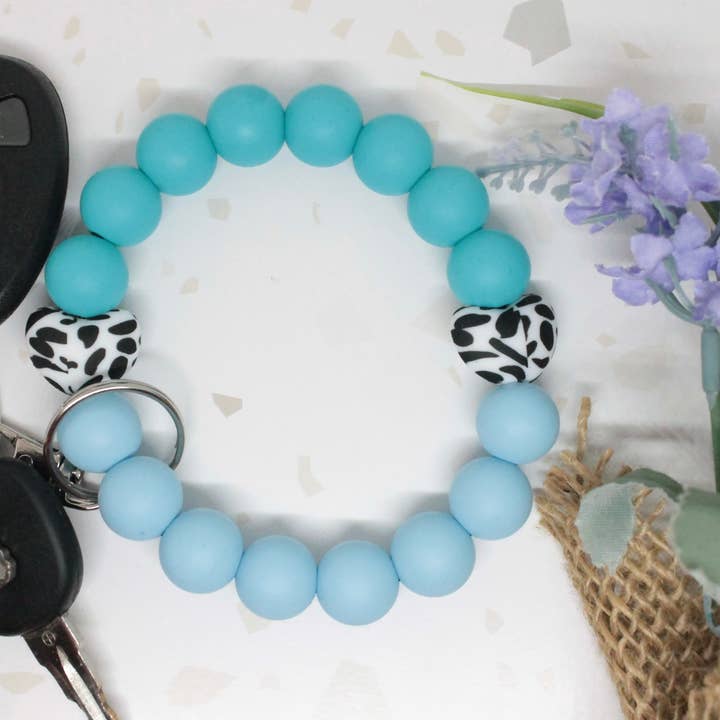 Blue Cow Heart Silicone Beaded Wristlet for wholesale by Kaysticks.co