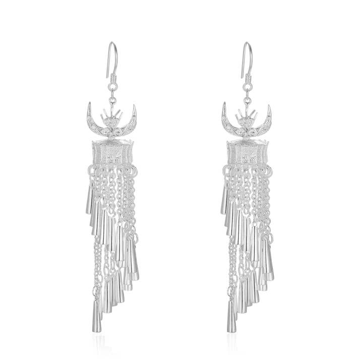 Mini Silver Horn Tassel Earrings for wholesale by EBNIX Fine Jewelry